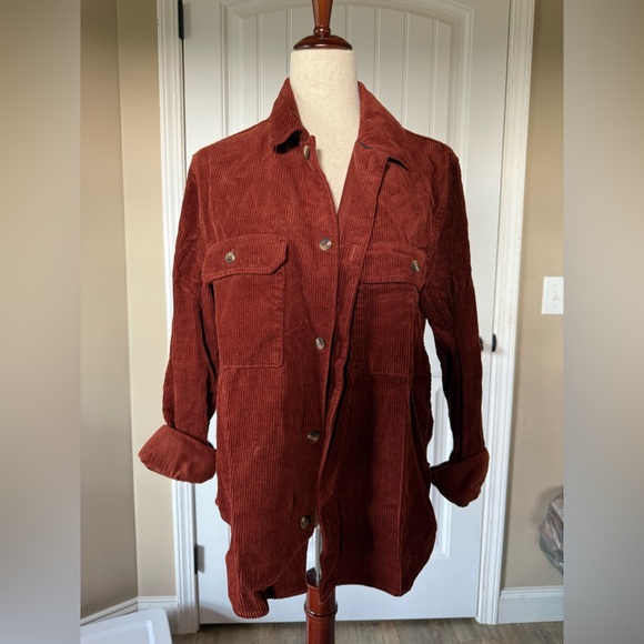 GAP Tops - GAP Women Corduroy Shacket Rust Orange Button Down Shirt Jacket Size S